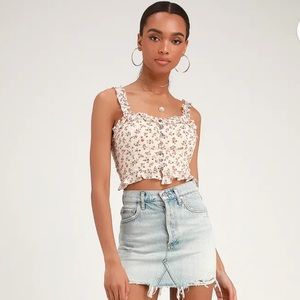 Bellevue Cream Floral Print Button-Up Ruffled Crop Top
